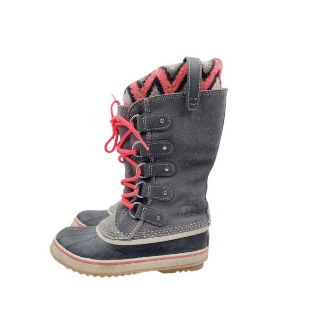 Sorel Women's Gray Pink Joan Of Arctic Leather Mid-Calf Winter Snow Boot Sz 7.5
